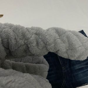 Brand New Without Tag Crop Grey Fur Jacket