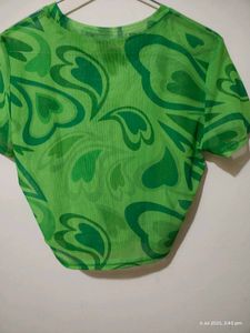Green Patterned Mesh Top