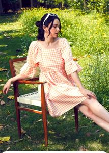 Sassafras Puff Checkered Mini Dress