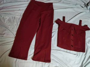 Maroon Off Shoulder Co Od Set