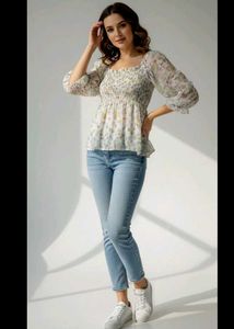 Floral Chiffon Smocked Blouse