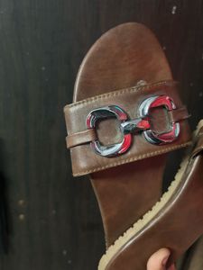 Brown Slides with Silver Buckle Detail