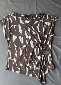 Cocoa Brown Top - Metallic Side Brooch