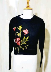 Floral Print Black Sweater size-36-38