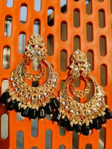 Gold Plated Black Long Earrings 💫