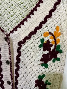 Crochet Cardigan with Sheer Sleeves