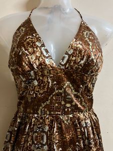 Brown Patterned Halter Dress