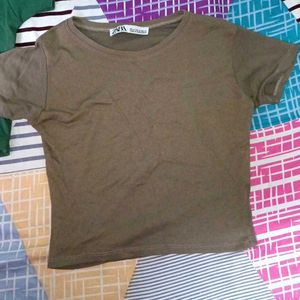 Zara Brown Ribbed Top - Size M