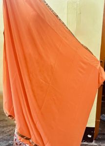 Orange Saree with Gold Border