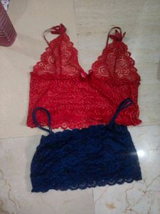 Combo Red & Blue Lace Bra And Non Padded