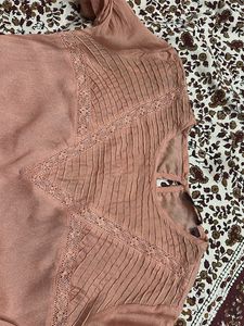 Peach Top with Lace Detail