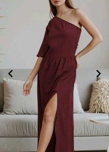 Burgundy One Shoulder Maxi Dress