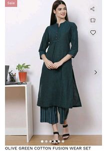 BIBA Women's Olive Green Fusion Wear Set