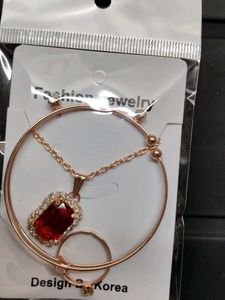 Rose Gold Colorful Gemstone Pendent &amp; Ring Set