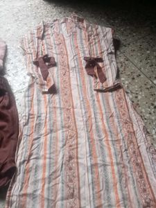 Vintage Brown &amp; White Striped Salwar Kameez Set
