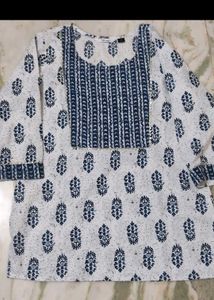 Casual Printed Women White, Light Blue Short Kurti