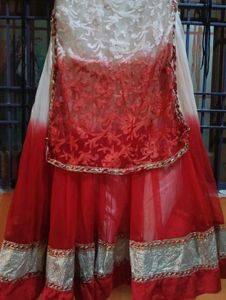 Red & White Embroidered Lehenga