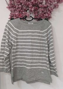 Silver And Grey Lining Thin Woolen Top