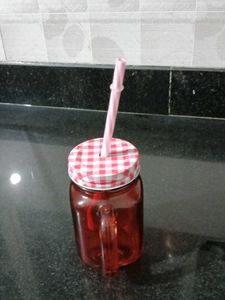 Red Mason Jar Mug with Straw