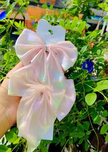 Iridescent Pink Bow Hair Clips