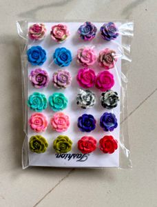 Rose Stud Earrings - 12 Pairs