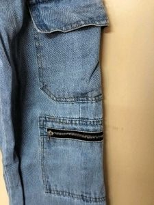 Light Blue High Rise Straight Leg Cargos Jeans