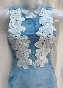 112812. Blue Floral Lace Bodysuit