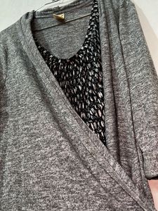 Gray Cardigan &amp; Blouse Set