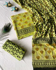 Green Printed Cotton Suit