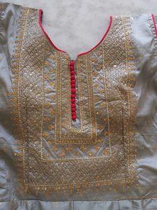 Silk Neck Zardosi Work Kurta Set