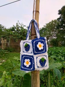 Crochet Blue 💙 Granny Square ⬜ Bag