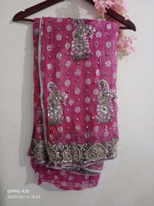 heavy onion colour fully pearl work Saree