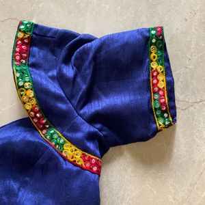Vintage-Inspired Blue Embellished Blouse