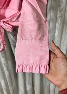 Pink One-Shoulder Puff Sleeve Crop Top