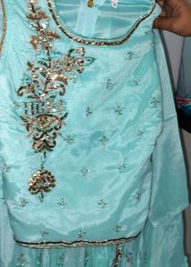 Aqua Embellished Halter Top &amp; Skirt Set