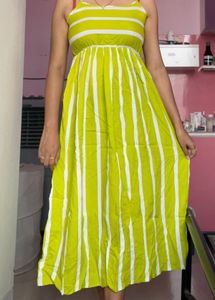 Women Fluorescent Green &amp; White Striped Maxi Dress