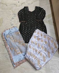 Black &amp; Gold Embellished Kurta n sharara