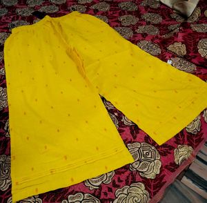 Yellow Patterned Wide Leg Pants For Women