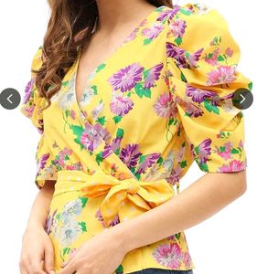 Floral Puff Sleeve Wrap Top