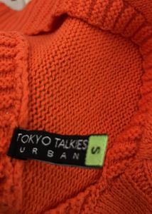 Orange Knit Crop Tank Top