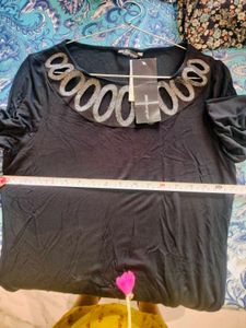 Black Embellished Neckline Top Fixed Price