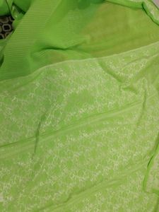 Elegant Green Saree with Silver Border