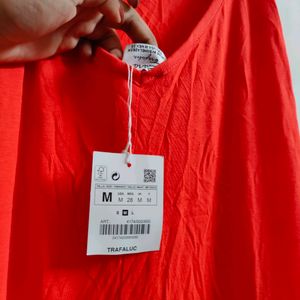 Zara (Spain) Size M Red Maxi Cotton Dress
