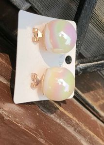 Oversized Rainbow Pearl Easy Back Closure Earrings