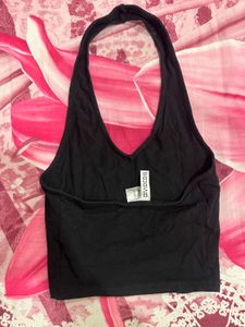 Black Halter Neck Crop Top
