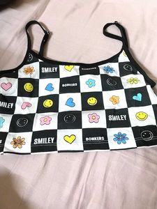 Smiley Checkerboard Crop Top