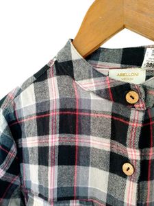 Plaid Tunic with Roll Tab Sleeves