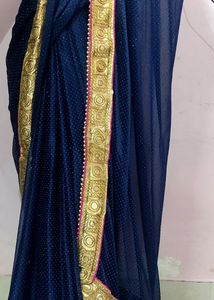 NET Saree With Blouse (Nevy Blue Colour)