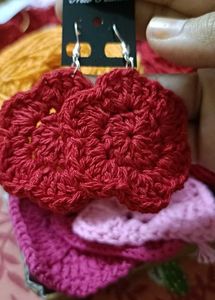 Red Crochet Flower Earrings