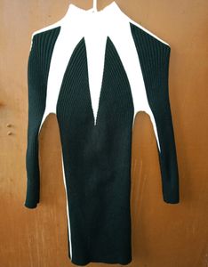 Black And White Bodycon Woolen Sweater Dress